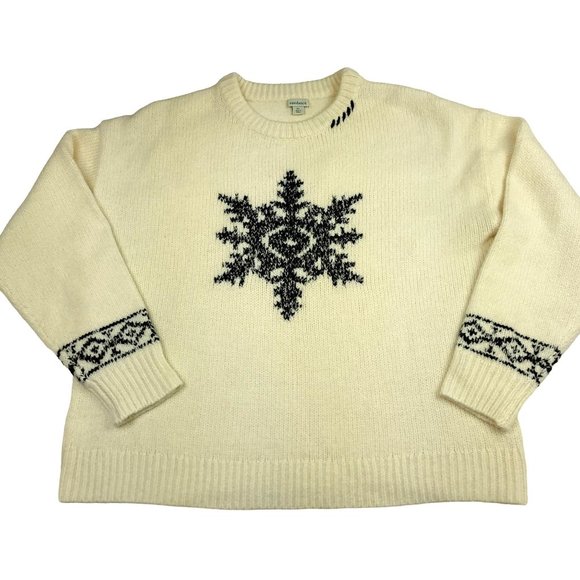 Sundance Sweaters - Sundance Womens XL Sweater Cream Snowflake Pullover Warm Holiday Christmas Vibes